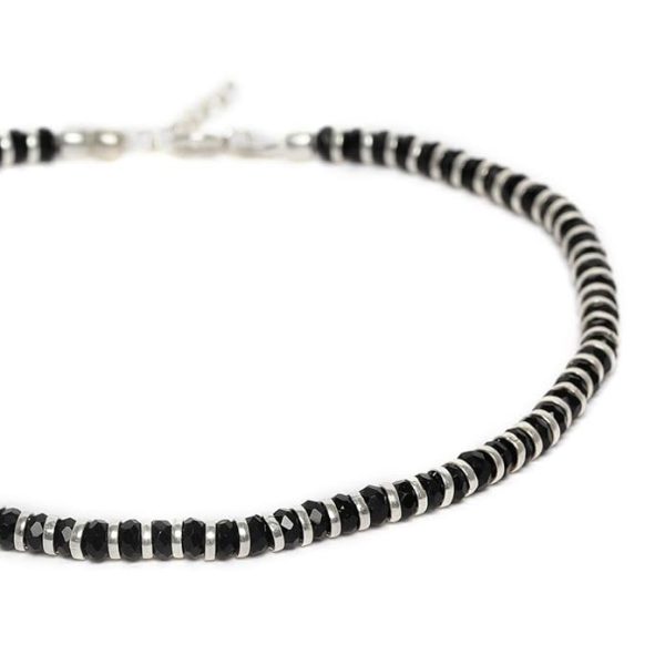 ACCESSHER Womens 92.5 Sterling Silver & Black Beaded Handcrafted 1 Piece Anklet - Image 3