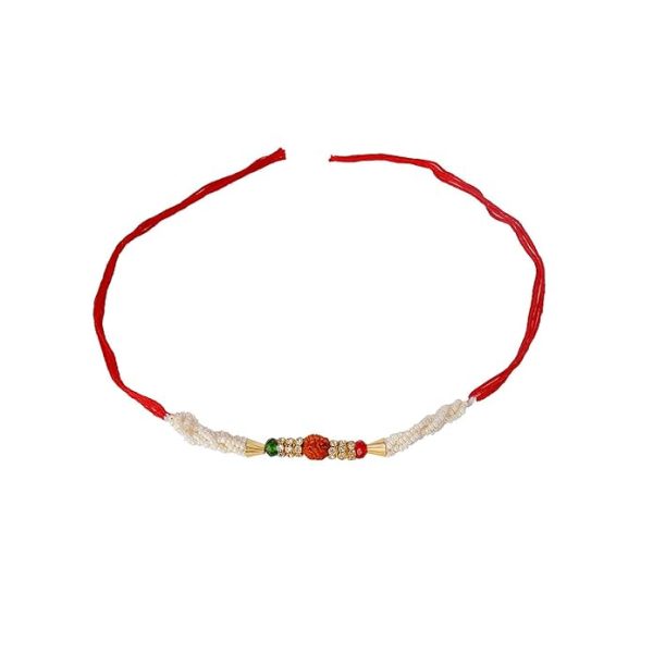 ACCESSHER Mens Traditional Rudraksh Rakhi for Beloved Brother with Acrylic Peacock Pooja Thali, Roli Kumkum Packets and Happy Rakshabandhan Card - Image 2