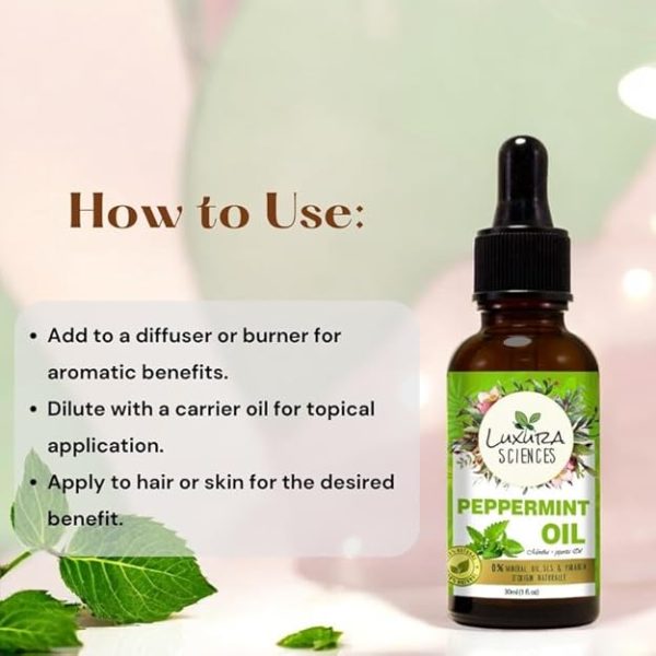 Luxura Sciences Organic Peppermint Essential Oil for Diffuser Relaxation and Hair Care with Mentha Piperita Extract Refreshing Mint Aroma for Home and Office Use (30 ML) - Image 6