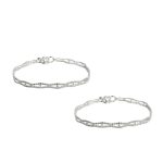 ACCESSHER Womens Set Of 2 Silver Plated Anklet Embellished With Rhinestone And Ghungroo With S Hook