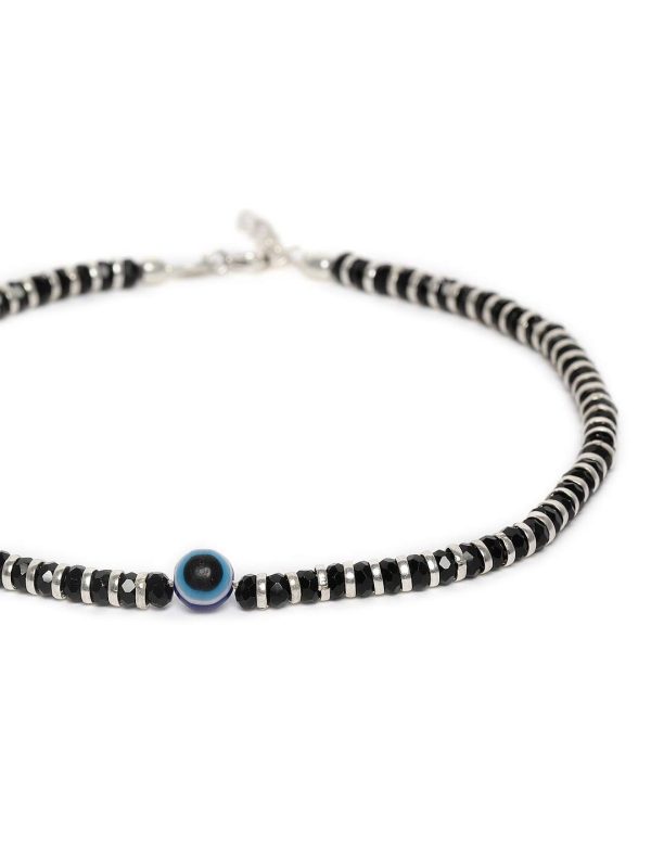ACCESSHER Stylish 92.5 Sterling Silver & Black Beaded Handcrafted 1 Piece Anklet for women and girls - Image 3