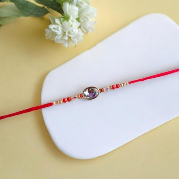ACCESSHER Mens Traditional Kundan Studded Delicate Rakhi for Beloved Brother & Gifting with Roli Kumkum Packets & Happy Rakshabandhan Card - Image 2