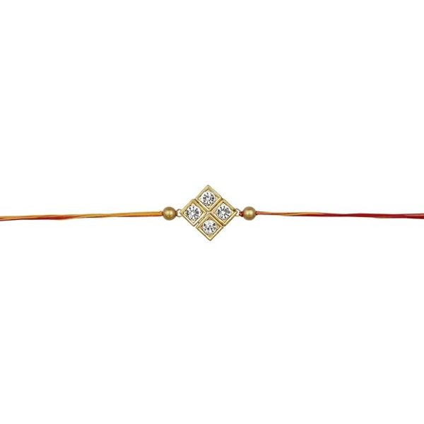 ACCESSHER Mens Traditional Gold Plated Elegant and Stylish Rhinestones Rakhi for Brother Pack of 1 with Roli Kumkum Packets and Happy Rakshabandhan Card - Image 4
