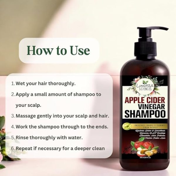 Luxura Sciences Apple Cider Vinegar Shampoo 300ML, SLS Sulfate Free Organic - Best for Damaged, Dry, Curly or Frizzy Hair - Thickening for Thin Hair, Safe for Color and Keratin Treated Hair - Image 3