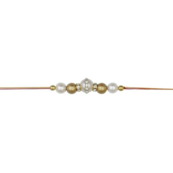 ACCESSHER Mens Traditional Gold & White Plated Stylish Beads Rakhi for Beloved Brother Pack of 2 with Roli Kumkum Packets and Happy Rakshabandhan Card - Image 2