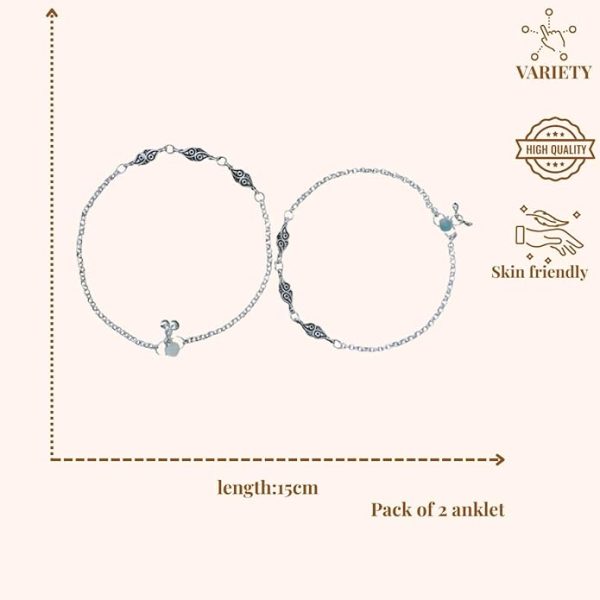 ACCESSHER Silver Plated Anklet Set with Ghungroos | Oxidised Leaf- Design Payal/Legchain/Foot Jewellery | Modern & Traditional Accessories Gift for Women & Girls (Design 1) - Image 5