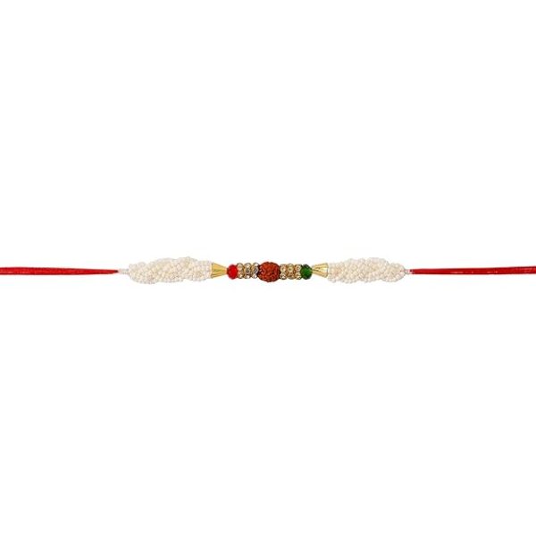 ACCESSHER Mens Traditional Elegant and Stylish Designer Pearl and Rudraksh Rakhi for Beloved Brother Pack of 6 with Roli Kumkum Packets and Happy Rakshabandhan Card - Image 7