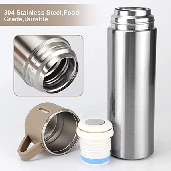 Stainless Steel Vacuum Flask Set with 3 Steel Cups Combo for Coffee Hot Drink and Cold | Water Flask Bottle | Travel Friendly | Latest Ideal Gift for Festive Season, Family Gifting .(Brown in Colour) - Image 3
