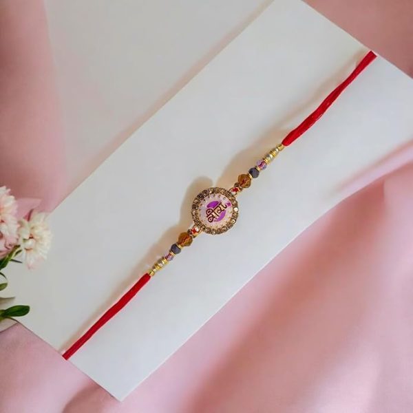 ACCESSHER Mens Purple Meenakari Work Quirky VEERA Text Rakhi for Beloved Brother & Gifting with Roli Kumkum Packets & Happy Rakshabandhan Card (Purple) - Image 2