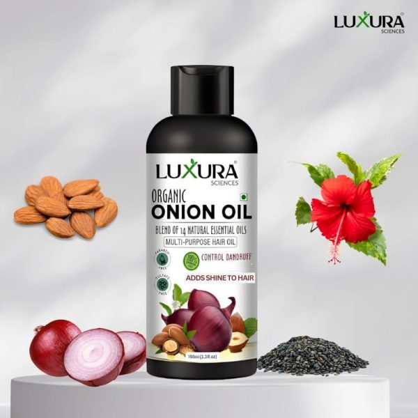 Luxura Sciences Onion Hair Oil 100ML with 14 Essential Oils | Argan, Bhringraj, Hibiscus, Amla, Sesame & More | Nourishes, Strengthens & Enhances Hair Health & Shine - Image 3
