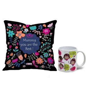 61-Rn6Ugl8L._SX679_ Indigifts Satin Mug & Cushion Gift Set with Filler - Poly Satin Cushion Cover with Black Envelope Backing (12×12 Inch)
