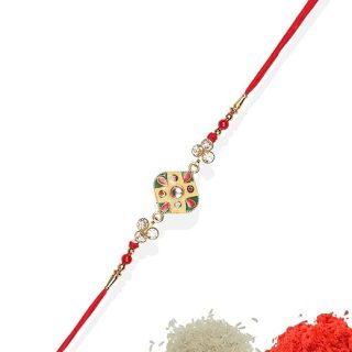 ACCESSHER Traditional Multicolor Enamel Rakhi for Brother Pack of 1 with Roli, Kumkum Packets and Happy Rakshabandhan Card || Latest Rakhi for Brother
