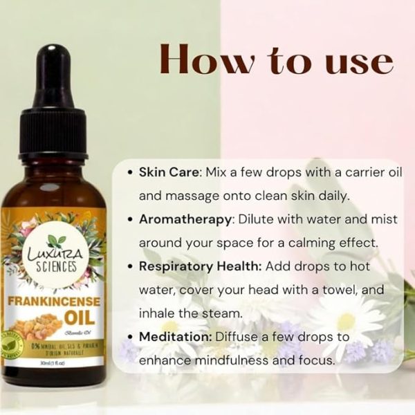 Luxura Sciences Organic Frankincense Essential Oil for Aromatherapy, Relaxation, and Wellness with Boswellia Serrata Extract – Natural and Undiluted (30 ML) - Image 6