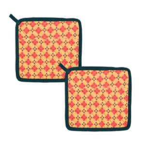 611OS3-PeWL._SL1100_ Indigifts Heat Resistant Oven & Microwave Pot Holders for Cooking & Baking - Cotton Duck Kitchen Gloves Set (Set of 2, 8×8 Inch)