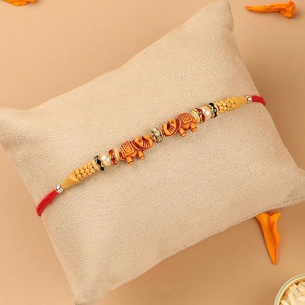 Accessher Gold Plated Elephant Shaped Stylish Quirky Rakhi for Beloved Brother Pack of 6 with Roli Kumkum Packets and Happy Rakshabandhan Card | Rakhi for Brother - Image 3