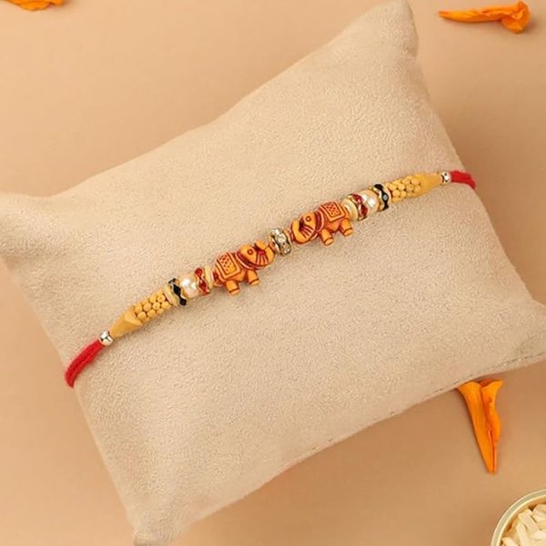 Accessher Gold Plated Elephant Shaped Stylish Quirky Rakhi for Beloved Brother Pack of 6 with Roli Kumkum Packets and Happy Rakshabandhan Card | Rakhi for Brother - Image 6