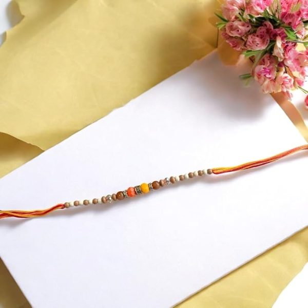 ACCESSHER Traditional Delicate Beads Rakhi for Beloved Brother, Kids and Gifting with Roli Kumkum Packets & Happy Rakshabandhan Card (Pack of 1) - Image 2