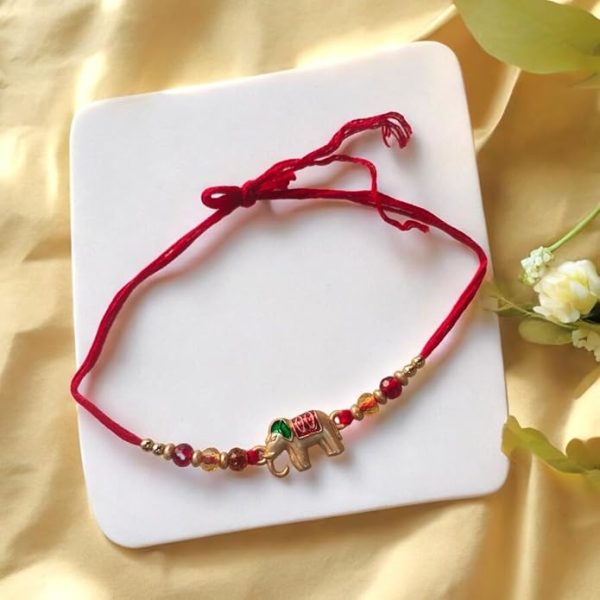 ACCESSHER Mens Traditional Meenakari Delicate Elephant Design Rakhi for Beloved Brother & Gifting with Roli Kumkum Packets & Happy Rakshabandhan Card - Image 4