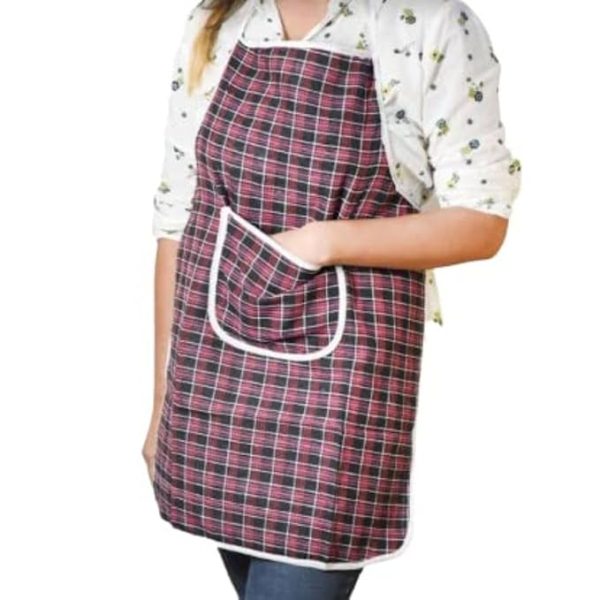SWARG KITCHEN Unisex Waterproof Kitchen Apron For Men & Women - Stylish Check Design with Front Centre Pocket - Pack of 1 Apron - Enhanced Kitchen Protection - Image 2