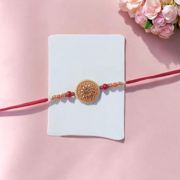 ACCESSHER Traditional Meenakari & Semi Precious Stones Studded Statement Rakhi for Beloved Brother/Gifting with Roli Kumkum Packets & Happy Rakshabandhan Card - Image 2