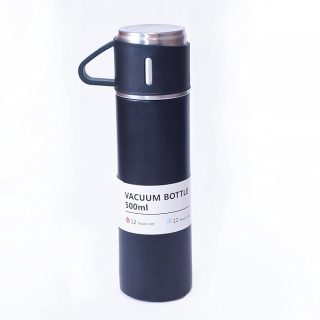 Stainless Steel Vacuum Flask Set with 3 Steel Cups Combo for Coffee Hot Drink and Cold | Water Flask Bottle | Travel Friendly | Latest Ideal Gift for Festive Season, Family Gifting Black in Colour)