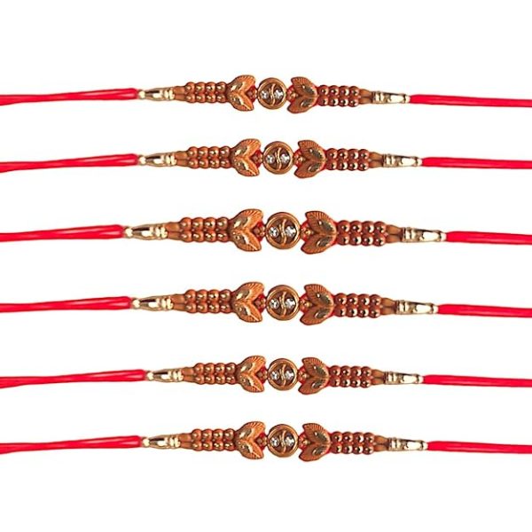 ACCESSHER Mens Traditional Delicate Beads Rakhi for Beloved Brother Pack of 6 & Gifting with Roli Kumkum Packets & Happy Rakshabandhan Card - Image 2