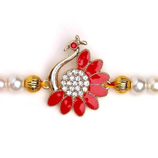 ACCESSHER Mens Traditional Gold Plated Semi Precious Enamel Peacock Rakhi for Beloved Brother Pack of 1 with Roli Kumkum Packets and Happy Rakshabandhan Card - Image 2