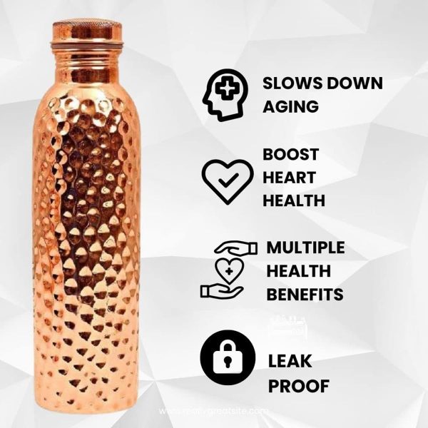 Swarg Kitchen 750 Ml Copper Water Bottle (100% Pure Copper Bottle) | Bpa Free Water Bottle With Anti Oxidant Properties Of Copper - Pack of 1| Hammered copper Bottle - Image 4