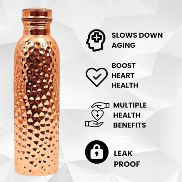 Swarg Kitchen 750 Ml Copper Water Bottle (100% Pure Copper Bottle) | Bpa Free Water Bottle With Anti Oxidant Properties Of Copper - Pack of 1| Hammered copper Bottle - Image 7