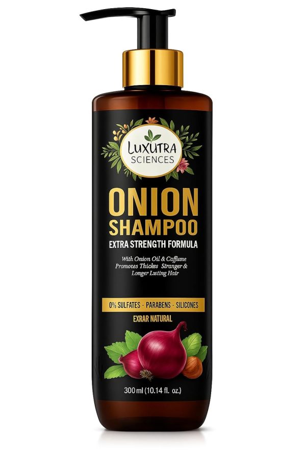 Luxura Sciences Onion Oil Shampoo For Hair 300ML Sulphate Free Gentle Cleansing No Parabens No Silicones No Colorants Nourishing Formula Reduces Hair Fall