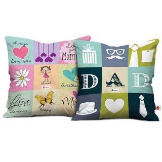 Indigifts Love You Dad Love You Mom Printed Cushions with Filler| 12x12 inches| Multicolour| Set of 2| Polycotton|Home Decor| Mom Dad Gift | Gift for Parents | Mummy Birthday Gift