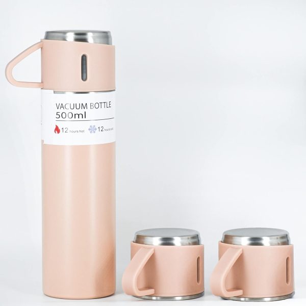 Stainless Steel Vacuum Flask Set with 3 Steel Cups Combo for Coffee Hot Drink and Cold | Water Flask Bottle | Travel Friendly | Latest Ideal Gift for Festive Season, Family Gifting Pink in Colour - Image 4