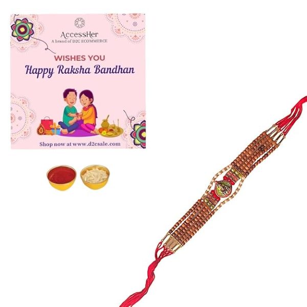 ACCESSHER Traditional Statement Lord Ganesha Rakhi for Beloved Brother & Gifting with Roli Kumkum Packets & Happy Rakshabandhan Card - Image 4