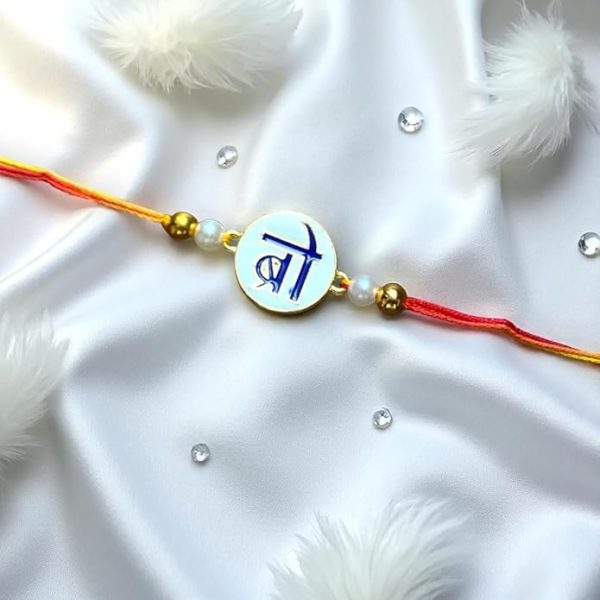 ACCESSHER Mens Traditional Elegant and Stylish BRO Design Enamel Rakhi for Beloved Brother Pack of 1 with Roli Kumkum Packets, and Happy Rakshabandhan Card - Image 3