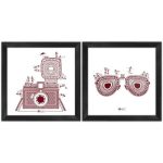 Indigifts Warli Art Wall Décor for Living Room Travel Lover Artistic Print Poster Frames 6"x6" Set of 2 - Home Wall Decorations Items, Gift for Traveller Friend, Indian Ethnic Style Wall Frames