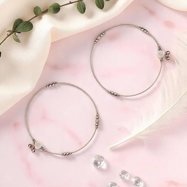 ACCESSHER Silver Plated Anklet Set with Ghungroos | Oxidised Leaf- Design Payal/Legchain/Foot Jewellery | Modern & Traditional Accessories Gift for Women & Girls (Design 3) - Image 3