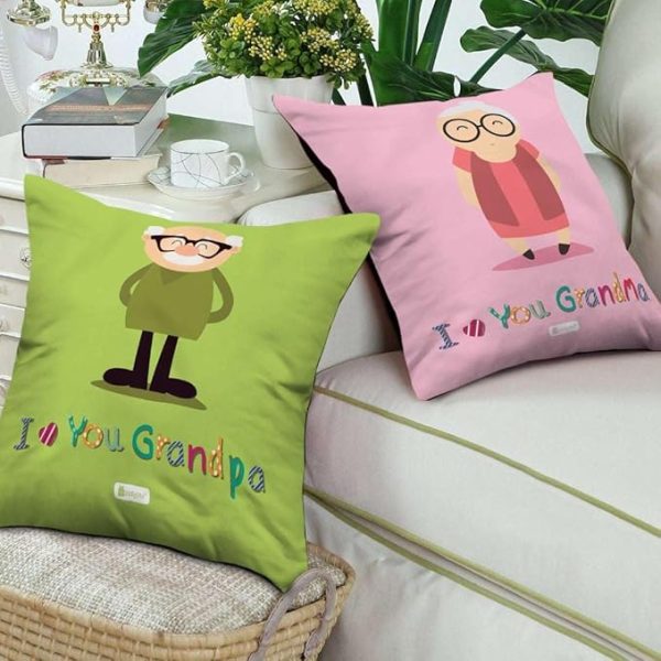 Indigifts Grandpa Grandma Cushions with Filler, 12x12 inches, Multicolour, Set of 2, Polycotton|Home Decor| Gift for Grand Parents | Gift for Parents | Gift for Dada Dadi|Gift for Grandparents Day - Image 2