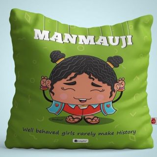 Indigifts Satin Manmauji Printed Cushion Cover 12x12 Inch with Filler (Green)