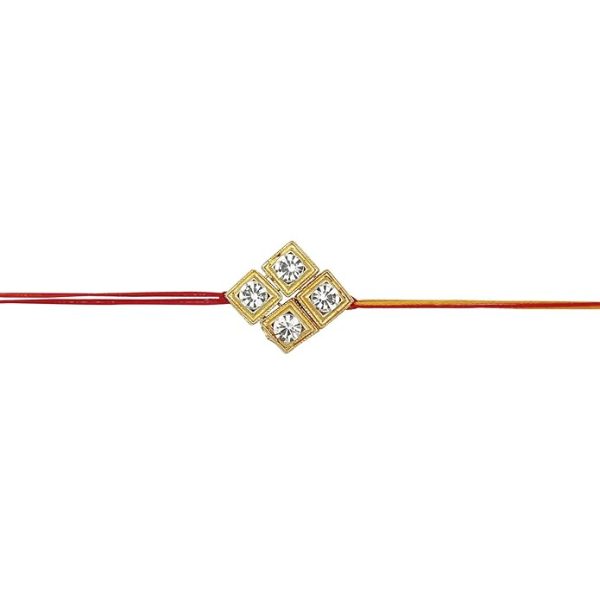 ACCESSHER Mens Traditional Gold Plated Elegant and Stylish Rhinestones Rakhi for Beloved Brother Pack of 5 with Roli Kumkum Packets and Happy Rakshabandhan Card - Image 3