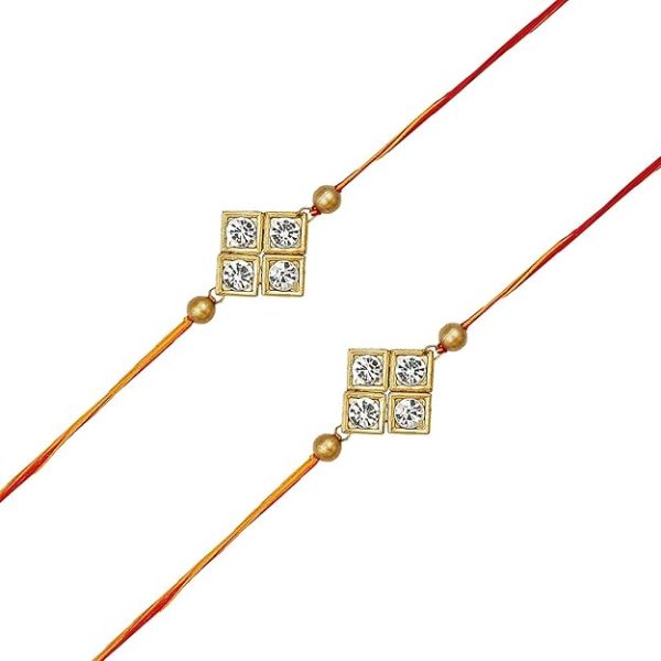 ACCESSHER Mens Traditional Gold Plated Elegant and Stylish Rhinestones Rakhi for Brother Pack of 1 with Roli Kumkum Packets and Happy Rakshabandhan Card - Image 2