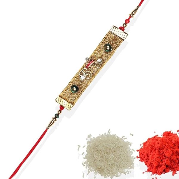 ACCESSHER Designer Elegant Fabric Quirky BRO Rakhi for Beloved Brother Pack of 1 with Roli Kumkum Packets and Happy Rakshabandhan Card - Image 2