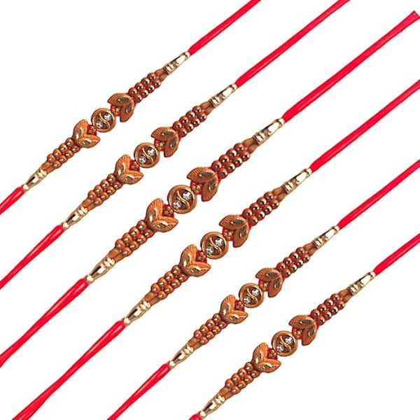 ACCESSHER Mens Traditional Delicate Beads Rakhi for Beloved Brother Pack of 6 & Gifting with Roli Kumkum Packets & Happy Rakshabandhan Card - Image 3
