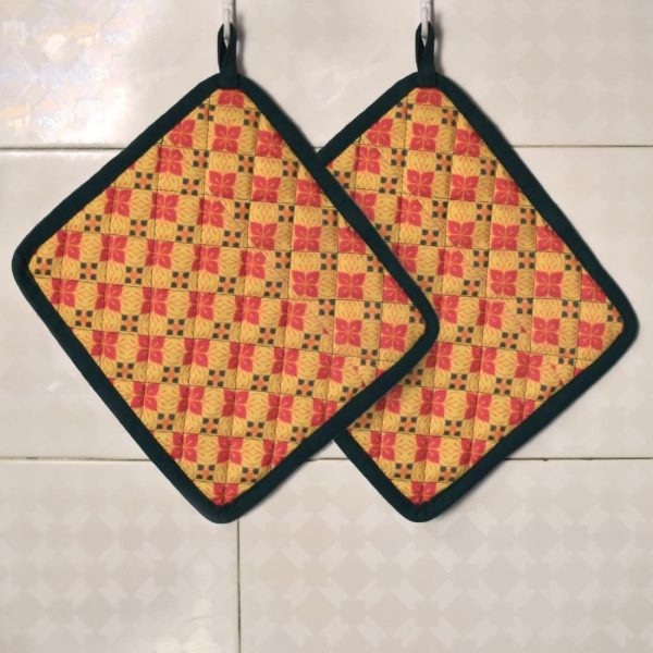 Indigifts Oven Microwave Pot Holders Set of 2| 8 x 8 Inch| Kitchen Cooking & Baking - Heat Resistant| Thick & Safe| Protection of Hands from Hot Utensils| Grill | Fabric- Cotton Duck | Poly Matty - Image 2