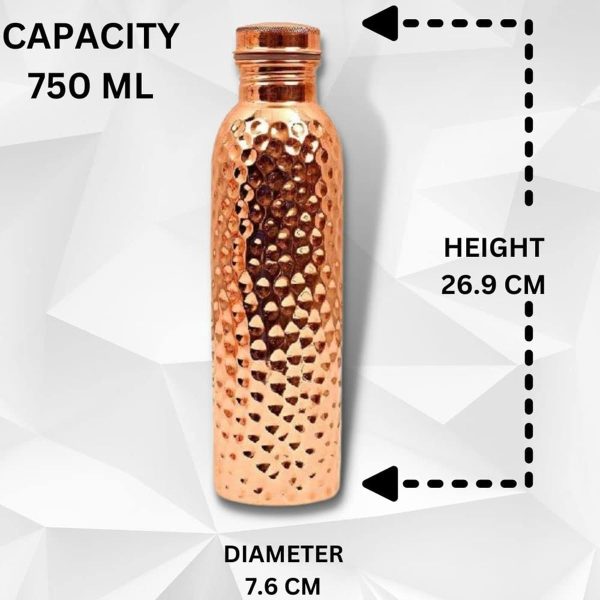 Swarg Kitchen 750 Ml Copper Water Bottle (100% Pure Copper Bottle) | Bpa Free Water Bottle With Anti Oxidant Properties Of Copper - Pack of 1| Hammered copper Bottle - Image 5