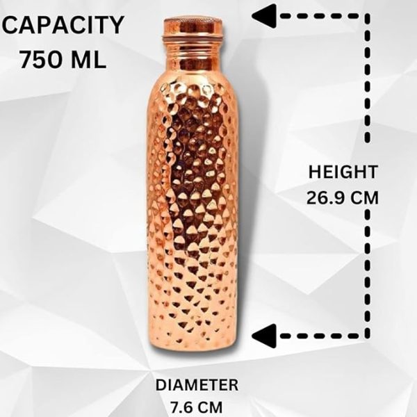 Swarg Kitchen 750 Ml Copper Water Bottle (100% Pure Copper Bottle) | Bpa Free Water Bottle With Anti Oxidant Properties Of Copper - Pack of 1| Hammered copper Bottle - Image 4