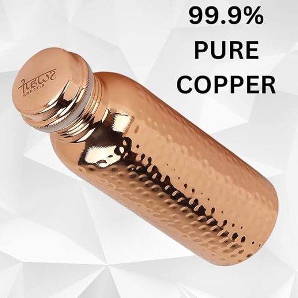 Swarg Kitchen 750 Ml Copper Water Bottle (100% Pure Copper Bottle) | Bpa Free Water Bottle With Anti Oxidant Properties Of Copper - Pack of 1| Hammered copper Bottle - Image 5