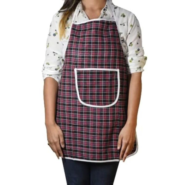 SWARG KITCHEN Unisex Waterproof Kitchen Apron For Men & Women - Stylish Check Design with Front Centre Pocket - Pack of 1 Apron - Enhanced Kitchen Protection - Image 4
