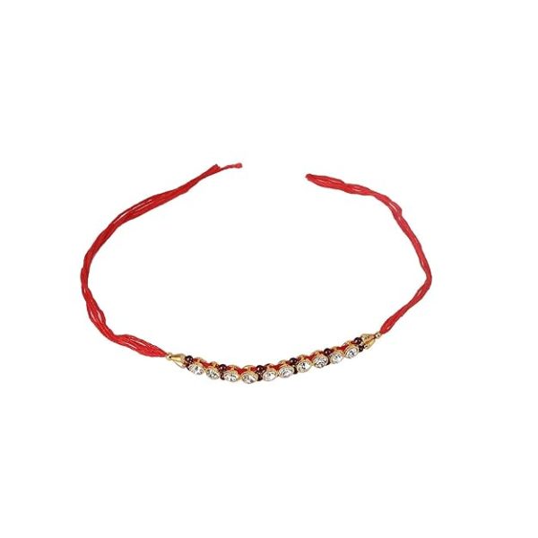 ACCESSHER Unisex Elegant Gold Plastic Rakhi Set with Acrylic Pooja Thali, Roli Kumkum and Happy Rakshabandhan Card - Image 4