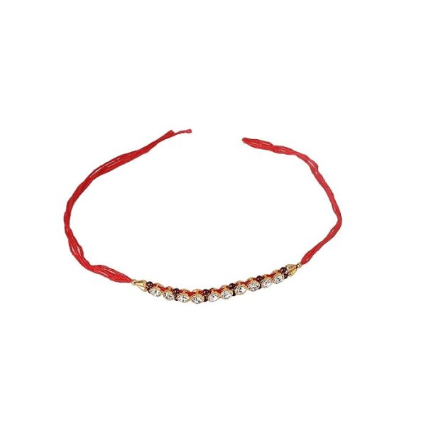 ACCESSHER Unisex Elegant Gold Plastic Rakhi Set with Acrylic Pooja Thali, Roli Kumkum and Happy Rakshabandhan Card - Image 3