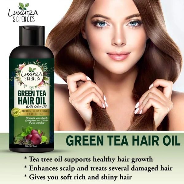 Luxura Sciences Green Tea Hair Oil with Onion Oil 200ml for Hair Improvement. - Image 2